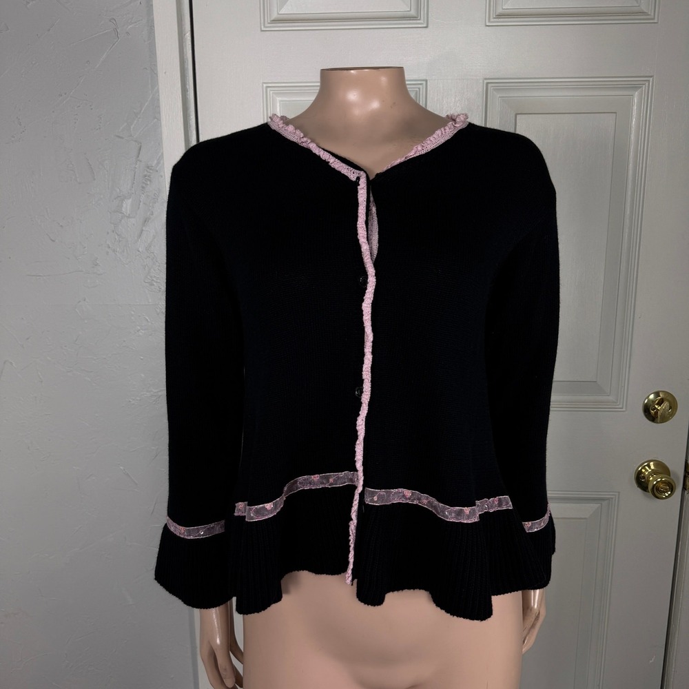 Vintage April Cornell Cornelloki Girls Dress 12 Cotton Cardigan Button Lace W4-7